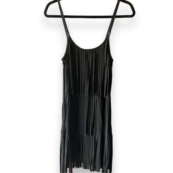 Black Layered Fringe Bodycon Dress - Picture 2 of 8